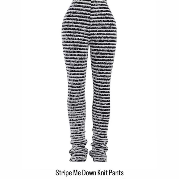 Fuzzy Black White Stripe Pants - Picture 2 of 2